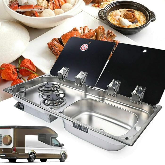 Buy Eapmic Gas Stove Hob and Stainless Steel Sink Combo W/Black Glass