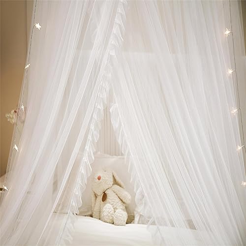 Miniatura 7 de VETHIN Toldo de cama de princesa para niñas, de doble capa, de malla transparente, elegante cortina de malla para cama matrimonial, Queen, King con