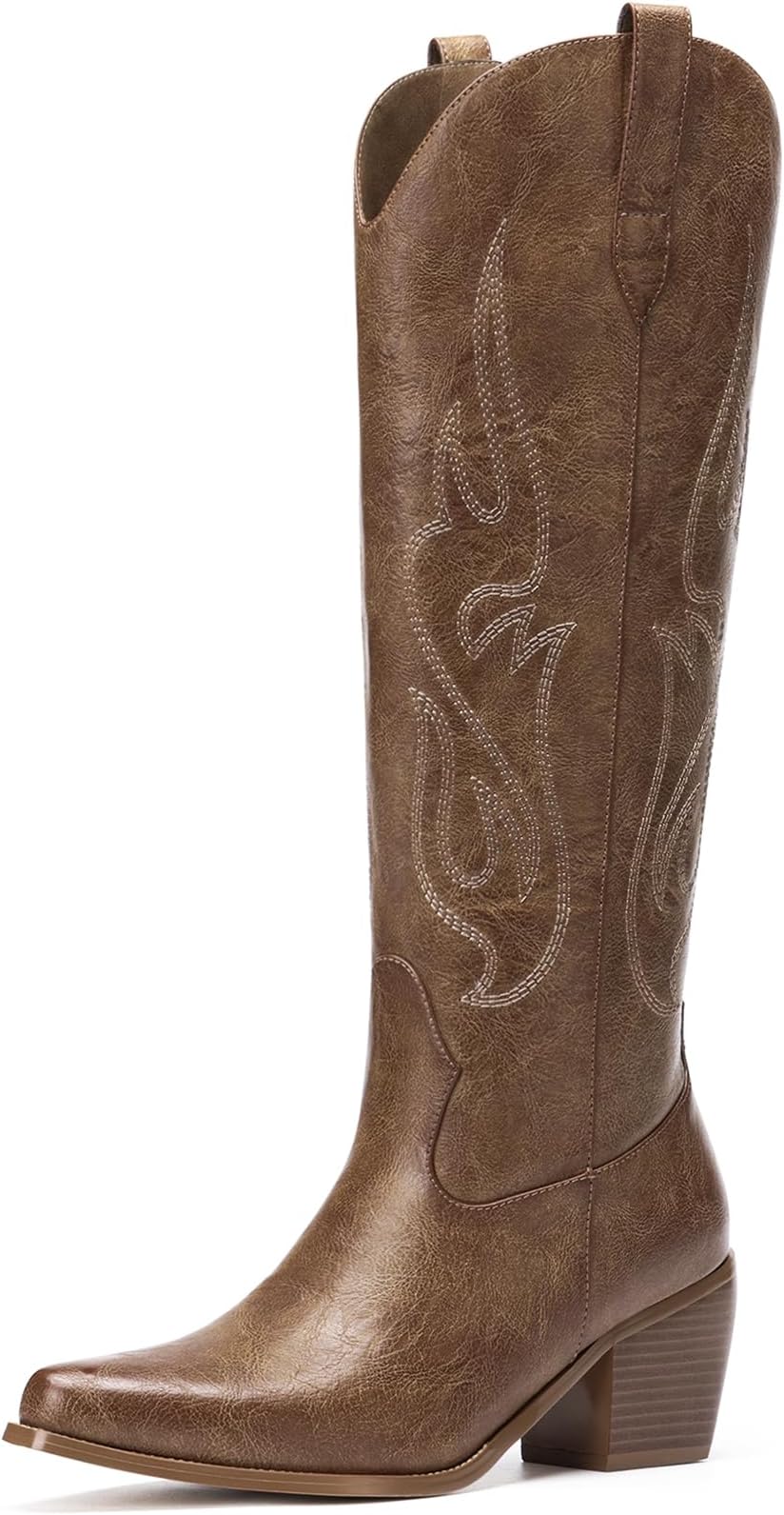 Western Cowboy Boots for Women - Knee High Wide Calf Cowgirl Boots, Slip On Pointed Toe Chunky Heel Fashion Retro Classic Pull On Tall Boot for ladies Party concert