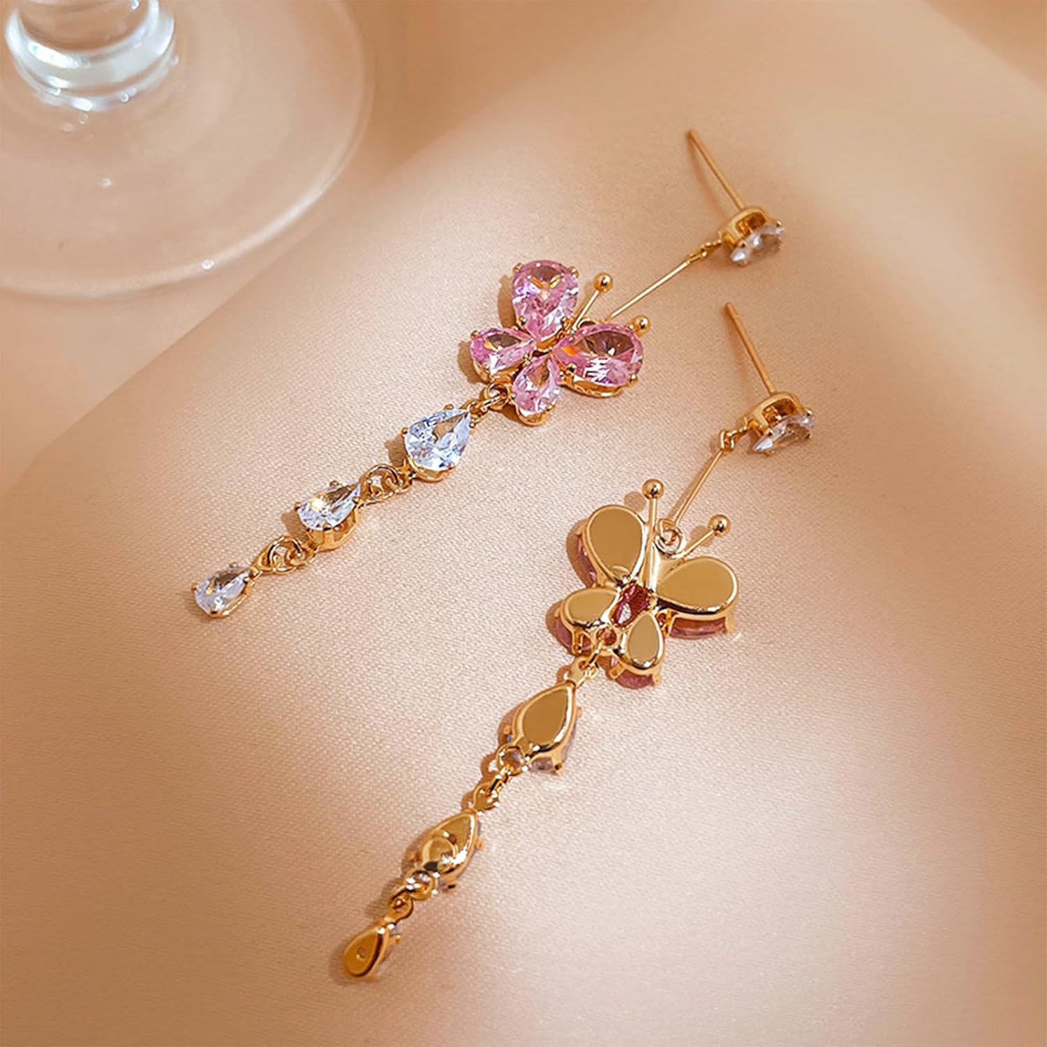 NEWITIN 3 Pairs Long Flower Earrings for Women Hypoallergenic Earring Leaf Floral Tassel Earring Statement Flower Dangle Pink Floral Earrings for Women - Image 4