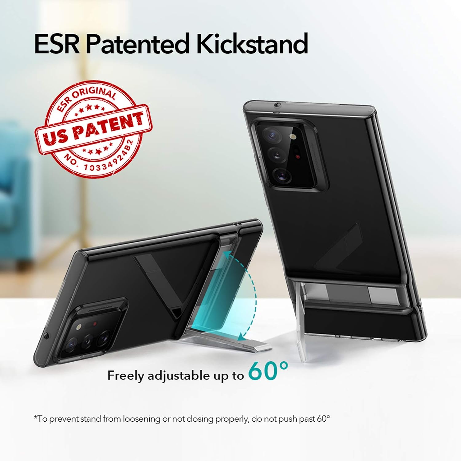 ESR Metal Kickstand Case Compatible with Samsung Galaxy Note 20 Ultra (6.9-Inch) [Vertical and Horizontal Stand] [Reinforced Drop Protection] – Translucent Black
