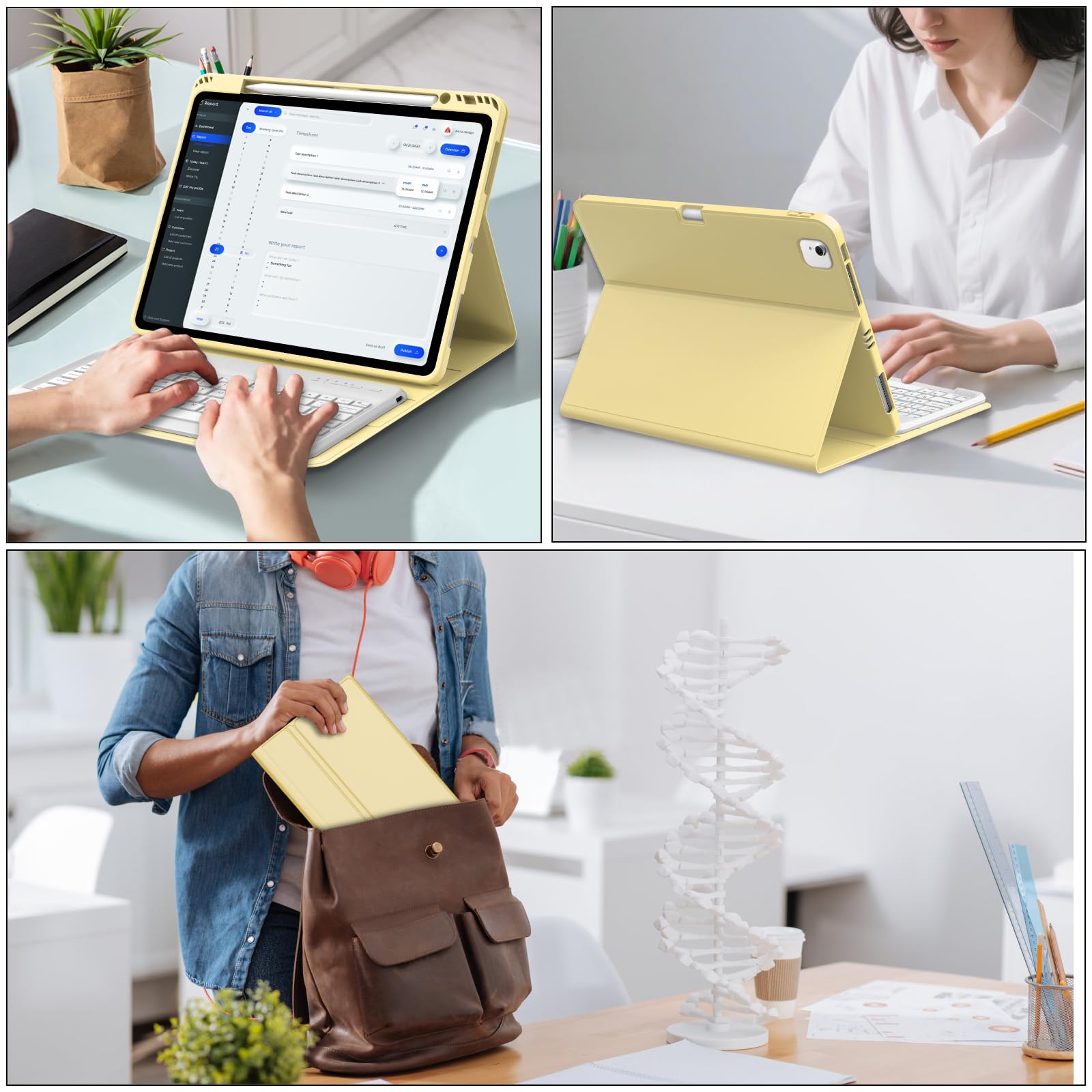Coque Clavier pour iPad Air 13 Pouces(M4 2026, M3 2025, M2 2024) et iPad Pro 12.9 Pouces(6e/5e/4e/3e Gén), AZERTY Français Housse Clavier Bluetooth Magnétique Détachable avec Porte Crayon, Jaune Clair