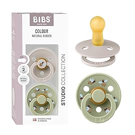 BIBS Studio Soother 2-Pack, BPA Free Dummy Pacifier, Round Nipple. Natural Rubber Latex, Made in Denmark, Size 2 (6-18 Months), Mushroom/Sage