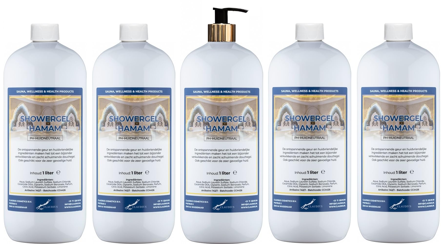 Duschgel Hamam 5 x 1 Liter mit goldener Pumpe