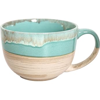 700 ml Large Ceramic Tea Cups Cereal Bowls with Handle Soup Cups Salad Bowl Ramen Bowl for Coffee Cereal Soup Snacks Salad Ice Cream Green