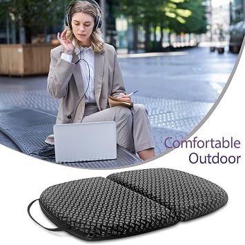 Foldable Gel Seat Cushion for Travel, Portable Chair Cushion of Airy Cooling Gel, Honeycomb Seat Cushion for Stadium & Park Bench, Portable Chair Cushion for Pressure Relief (0.9-Inch Thick, Black)