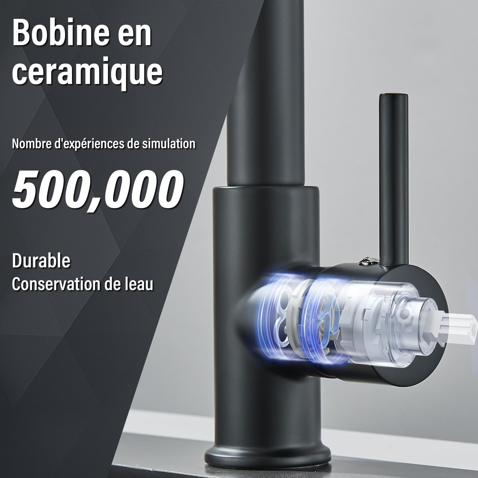Robinet Cuisine Noir Pivotant 360° Mitigeur 2 Modes Pulvérisation Évier Arc Élevé Laiton