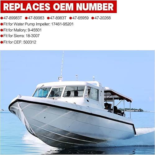 Miniatura 5 de BDFHYK 47-89983T Impulsor de bomba de agua para motor fueraborda Mercury 30HP 35HP 40HP 50HP 60HP 65HP 70HP, reemplaza 17461-95201, Sierra 18-3007,