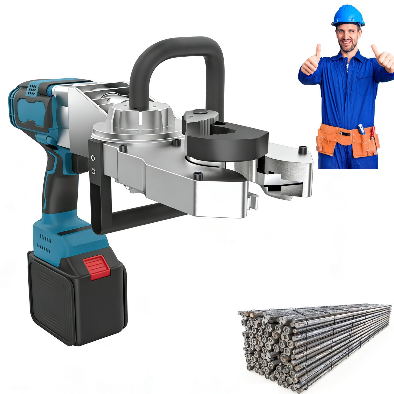 CLEASEBILY Rebar Threading Machine & Rebar Sleeve Threading Tool – Brushless, No Gear Change, Adjustable Rebar Clamp, 360° Versatility, 2 Batteries, for On-Site Construction