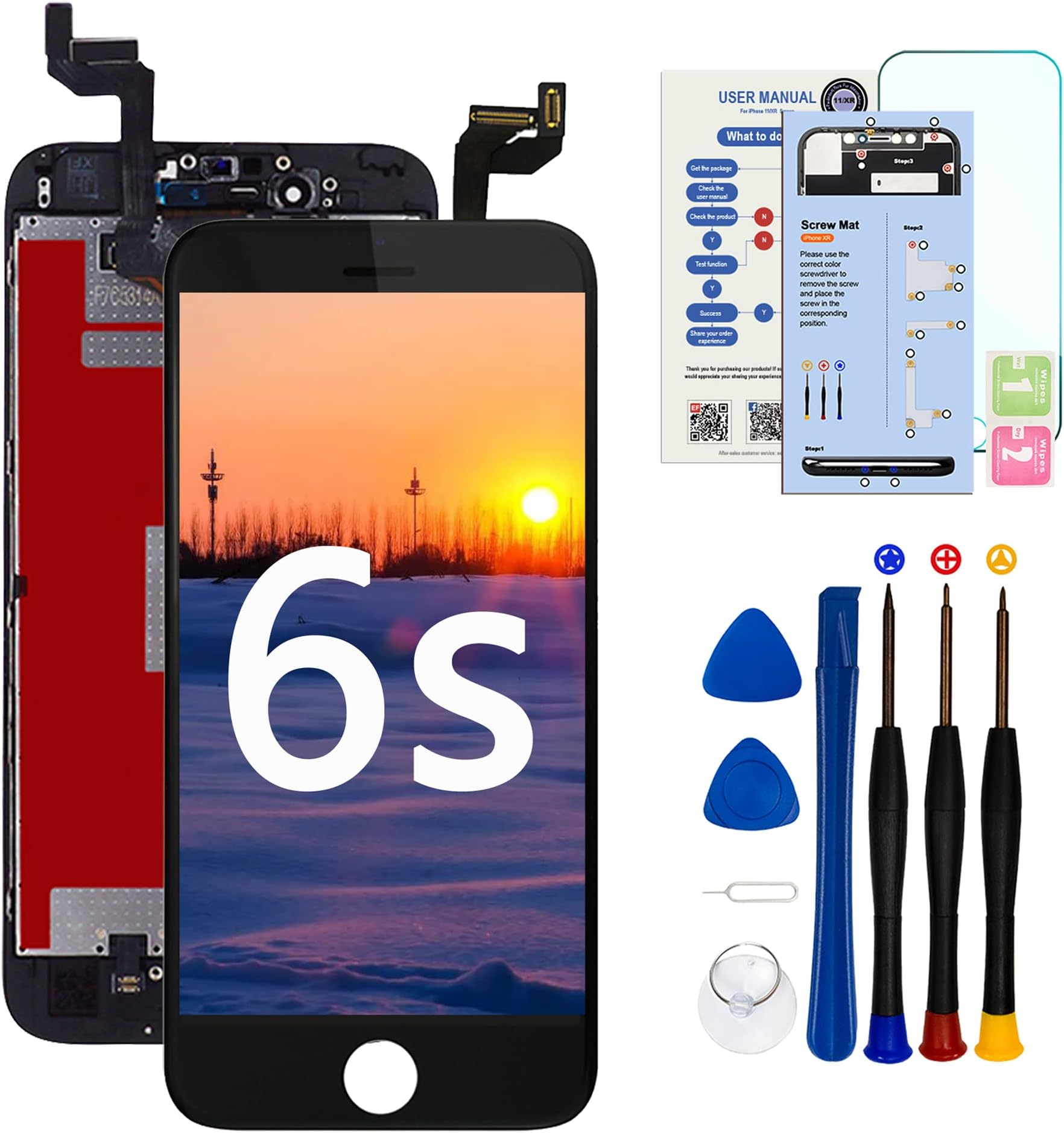 for iPhone 6S Screen Replacement Black,LCD Touch Digitizer with Repair Tools+Screen Protector for A1633, A1688, A1700 (Black)