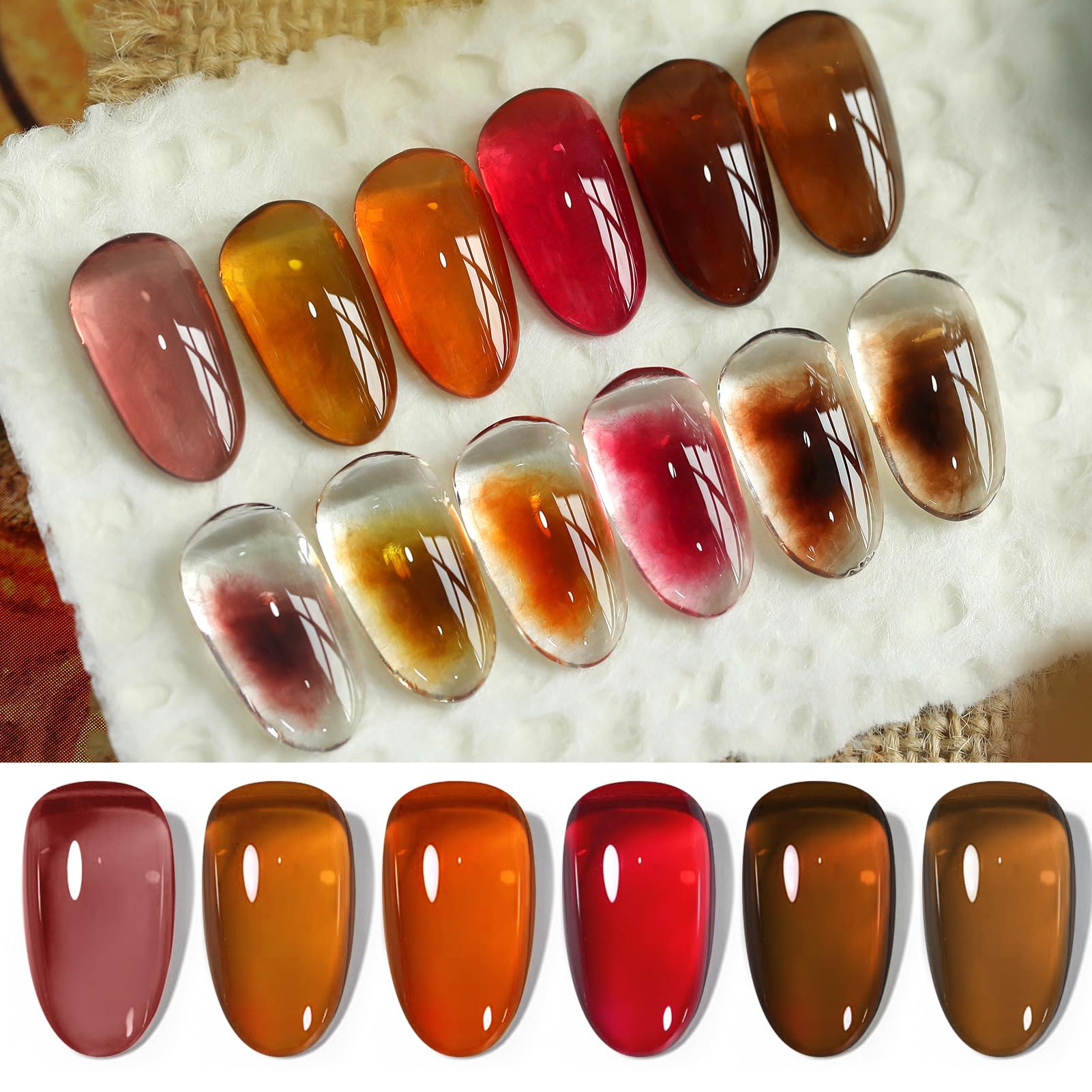 Born Pretty UV Nagellack Jelly Braun Rot Orange - Gel Nagellack Herbst Winter UV Lack Maniküre und Nagelkunst DIY zu Hause
