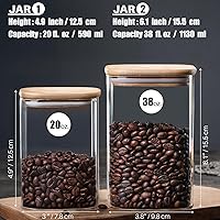 Vista 2 de Paquete de 6 tarros de vidrio para almacenamiento de alimentos con tapas herméticas, tarro de vidrio transparente con tapa de bambú, recipiente