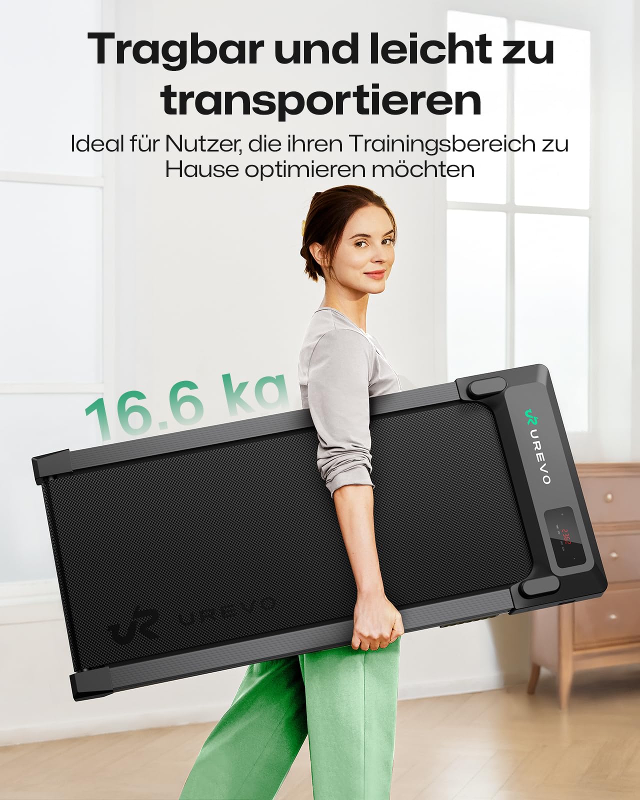 UREVO Smart Walking Pad, kompaktes Laufband unter Schreibtisch | Doppelter Stoßdämpfung, Workout-App mit Track Insights und MIIT-Modus, Fernbedienung oder App-Steuerung für das Home Office