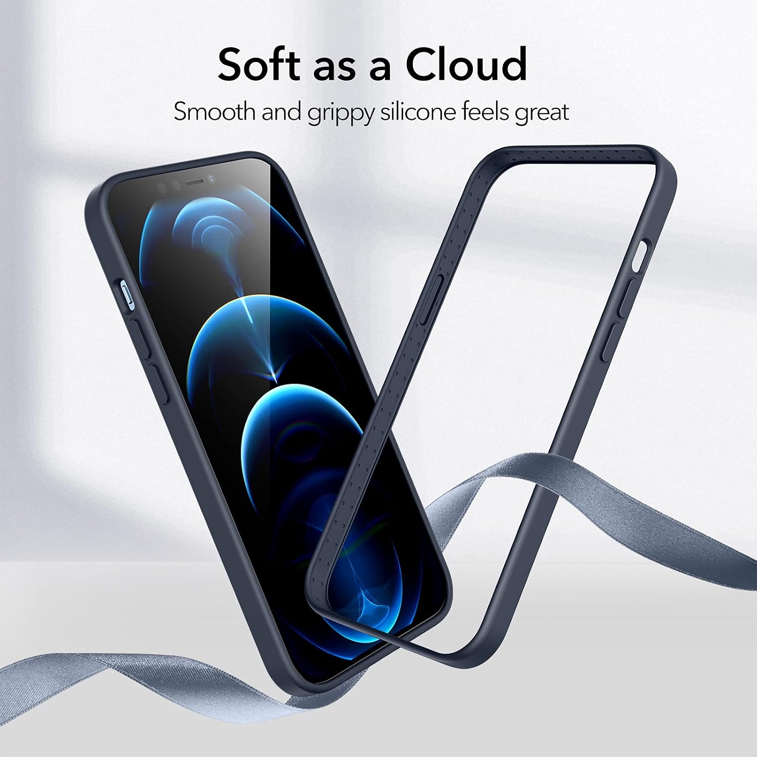 ESR Silicone Bumper Case Compatible with iPhone 12/12 Pro, Raised Edge Protection, MagSafe Compatible, Enhanced Heat Dissipation, Lightweight Protective Frame, Cloud Series, Blue