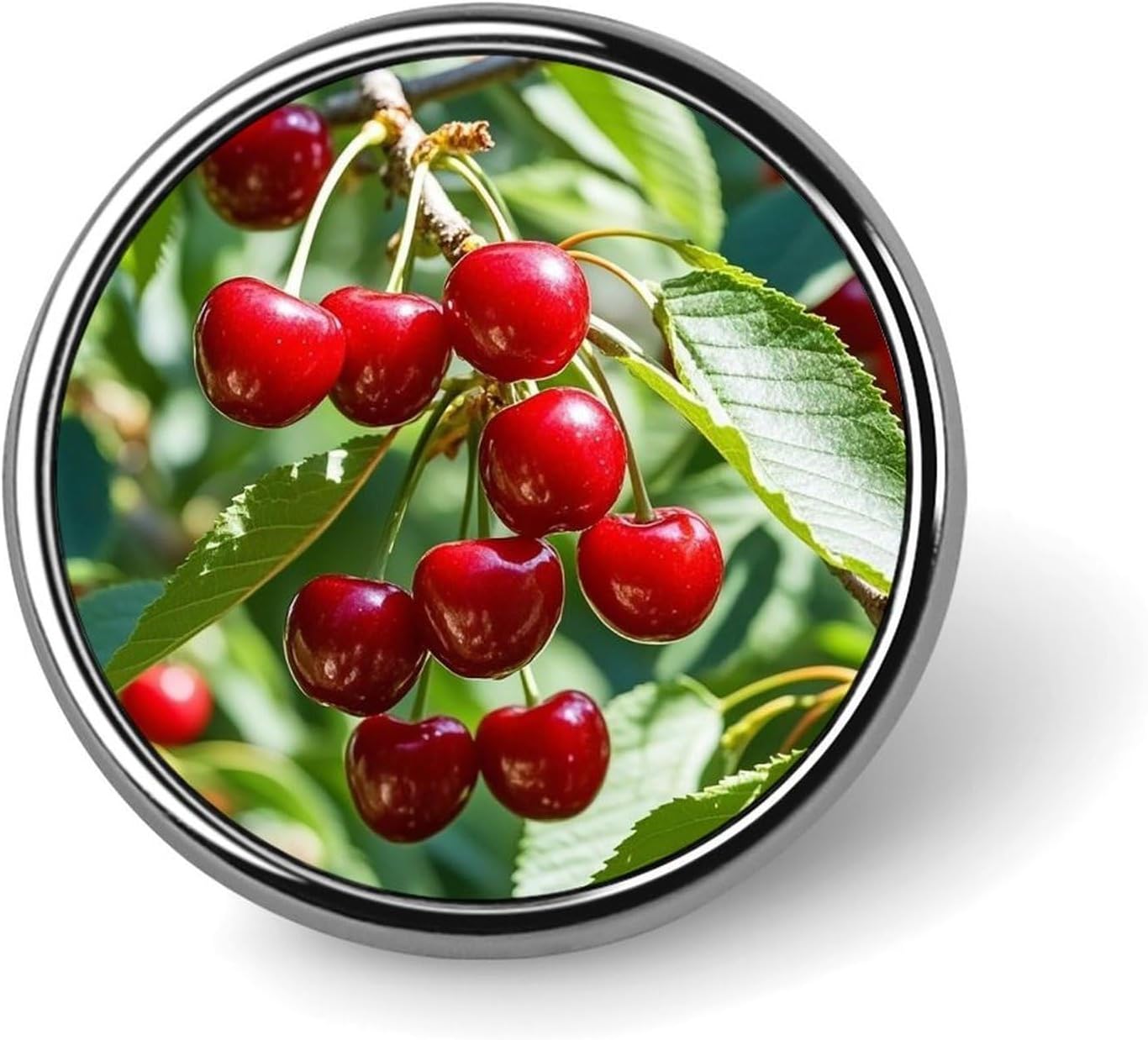Round Metal Lapel Pin, Aluminum Alloy, Cherry