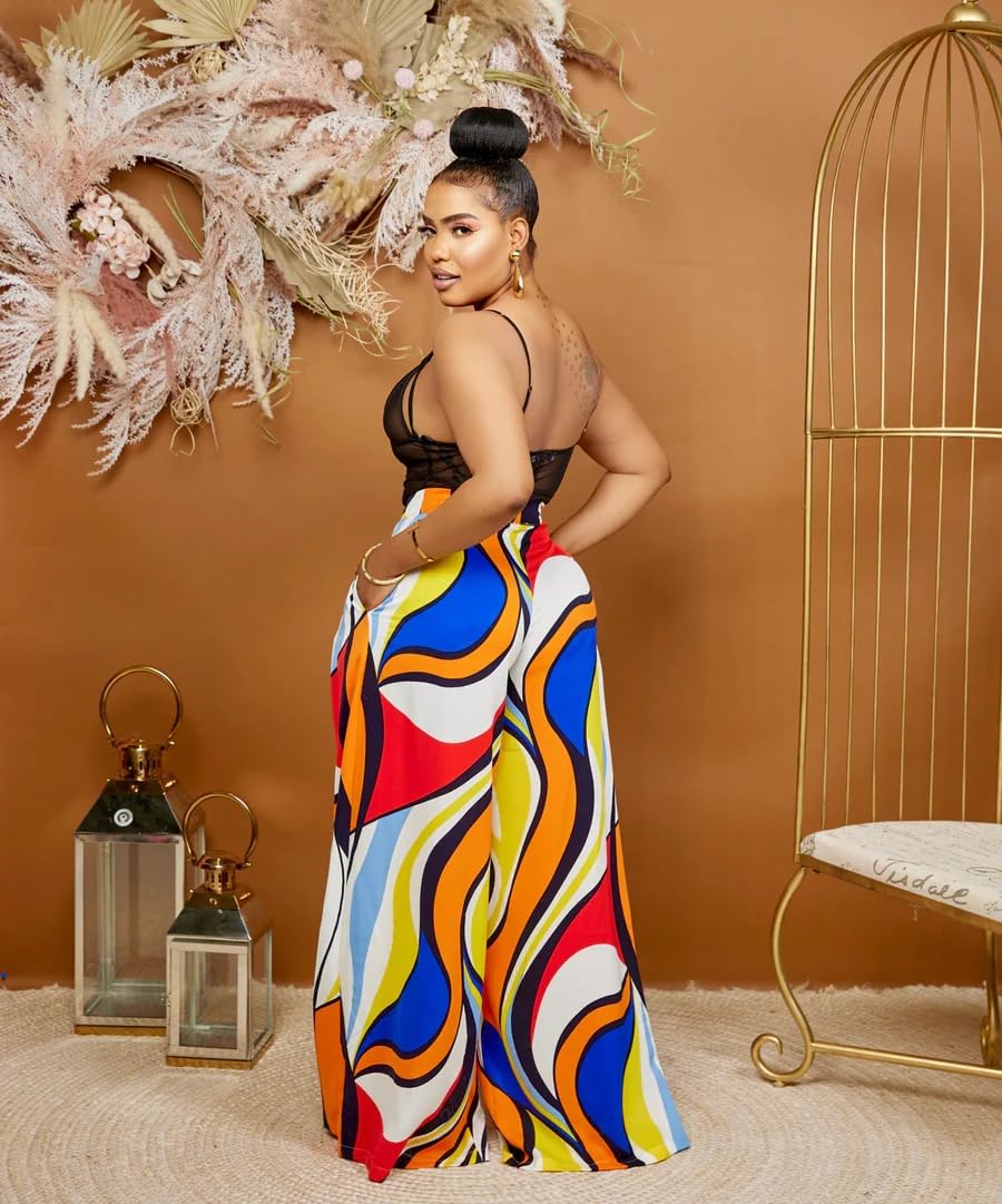 BFFBABY Womens Casual Palazzo Pants High Waist Printed Ruched Loose Flowy Lounge Wide Leg Pants (M-3XL) - Image 4