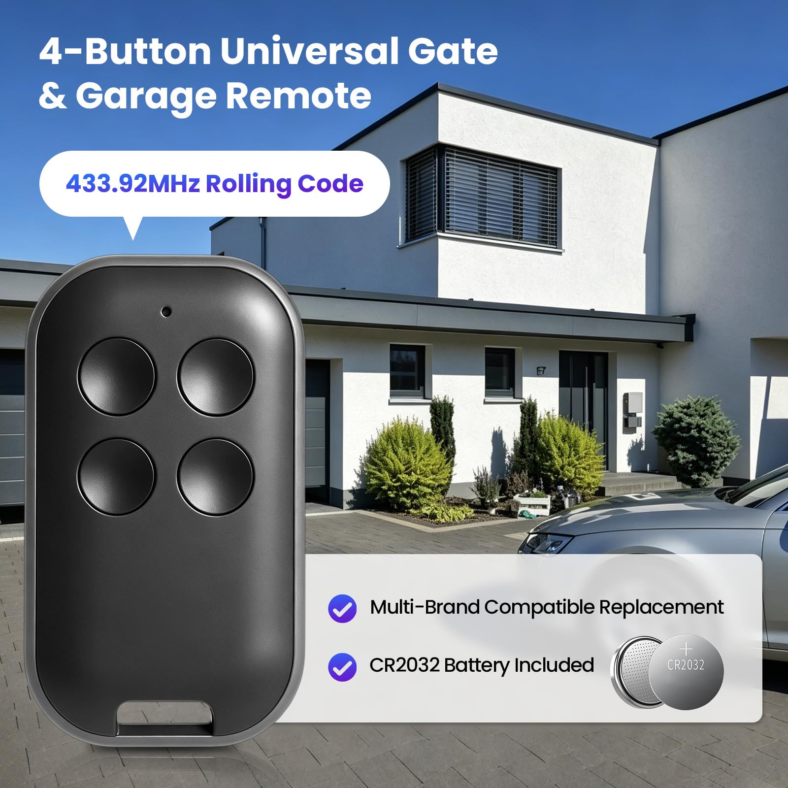 Télécommande compatible pour avidsen motorisation de portail, émetteur 4 canaux 433,92 MHz Rolling Code pour remplacement Thomson Extel Astrell Blyss, bip de garage avec pile CR2032(lot de 3)