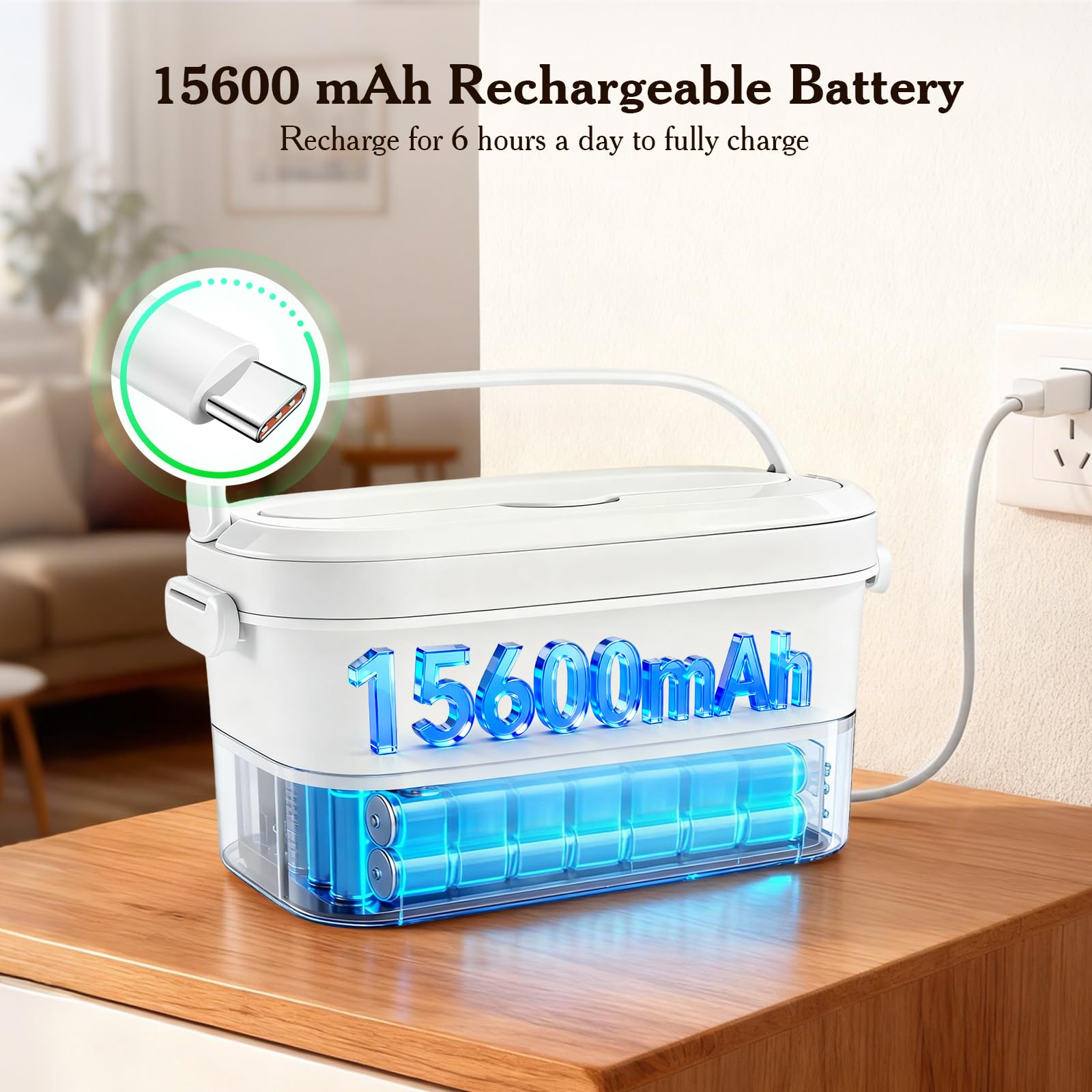 Scatola da Pranzo Elettrica Senza Fili, Scaldavivande Elettrico con Posate e Borsa Termica, A prova di perdite, 15600 mAh, 1,5L portapranzo riscaldato ricaricabile in acciaio inox per Auto, ufficio