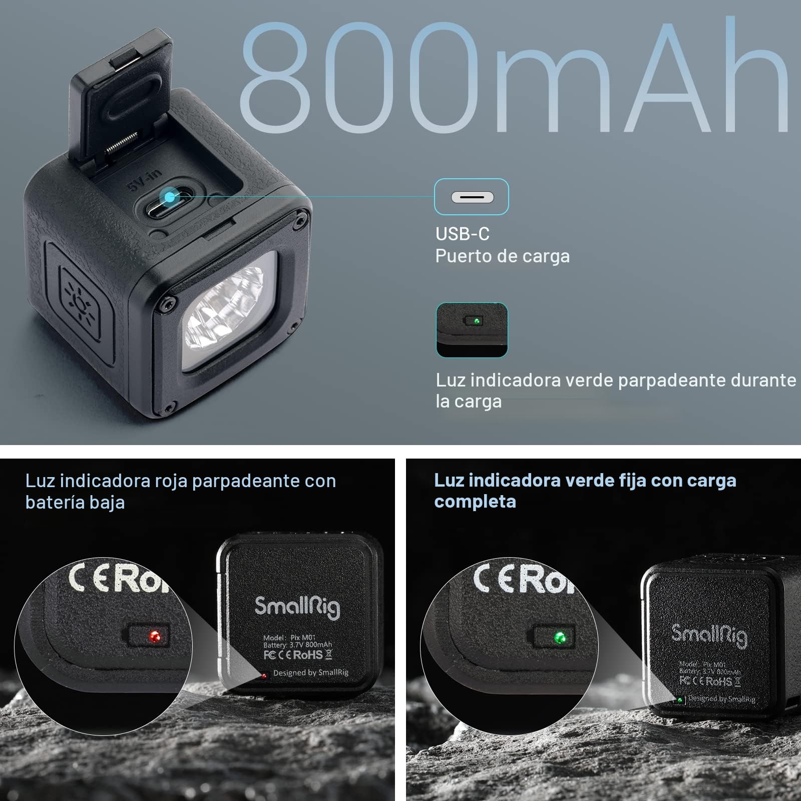 SMALLRIG RM01 Mini Luz de Video LED, Cube Light para Fotografía Macro, Luz a Prueba de Lluvia con 8 Filtros de Color, Luz Fotografía Pequeña 5600K CRI95 para GoPro,Teléfonos Móviles,Cámaras - 3405
