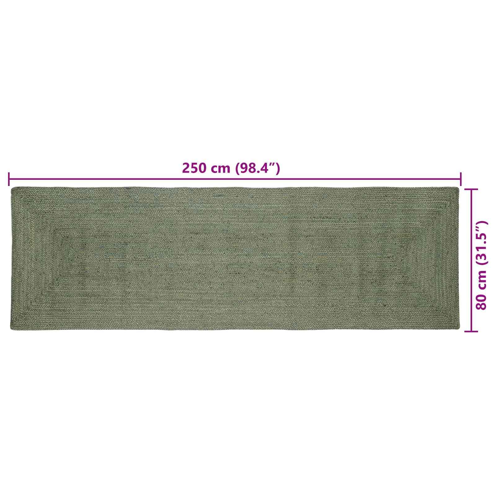 Generico Dywan do korytarza 80 x 250 cm Prostokątny oliwkowy zielony ręcznie tkany tkany z juty, miękki i trwały do wnętrz