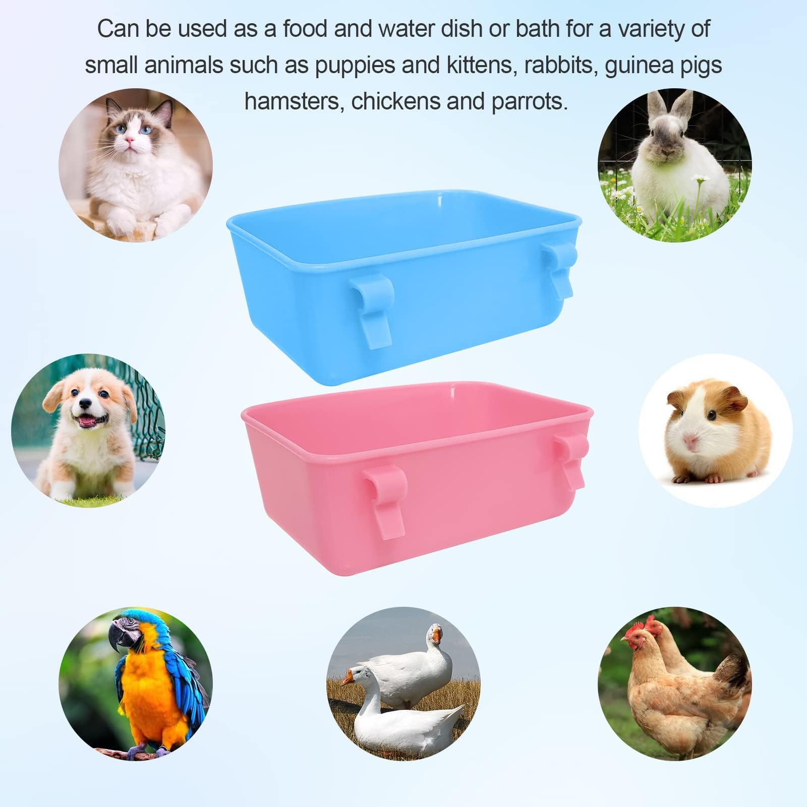 6 Pack Feeder (Blue, Pink), Hanging Feeder,Food and Water Container, Bath Water Bowl Universal for Birds Hamsters Mice Rats Rabbit Guinea Pig Small Pets (S) - image 2