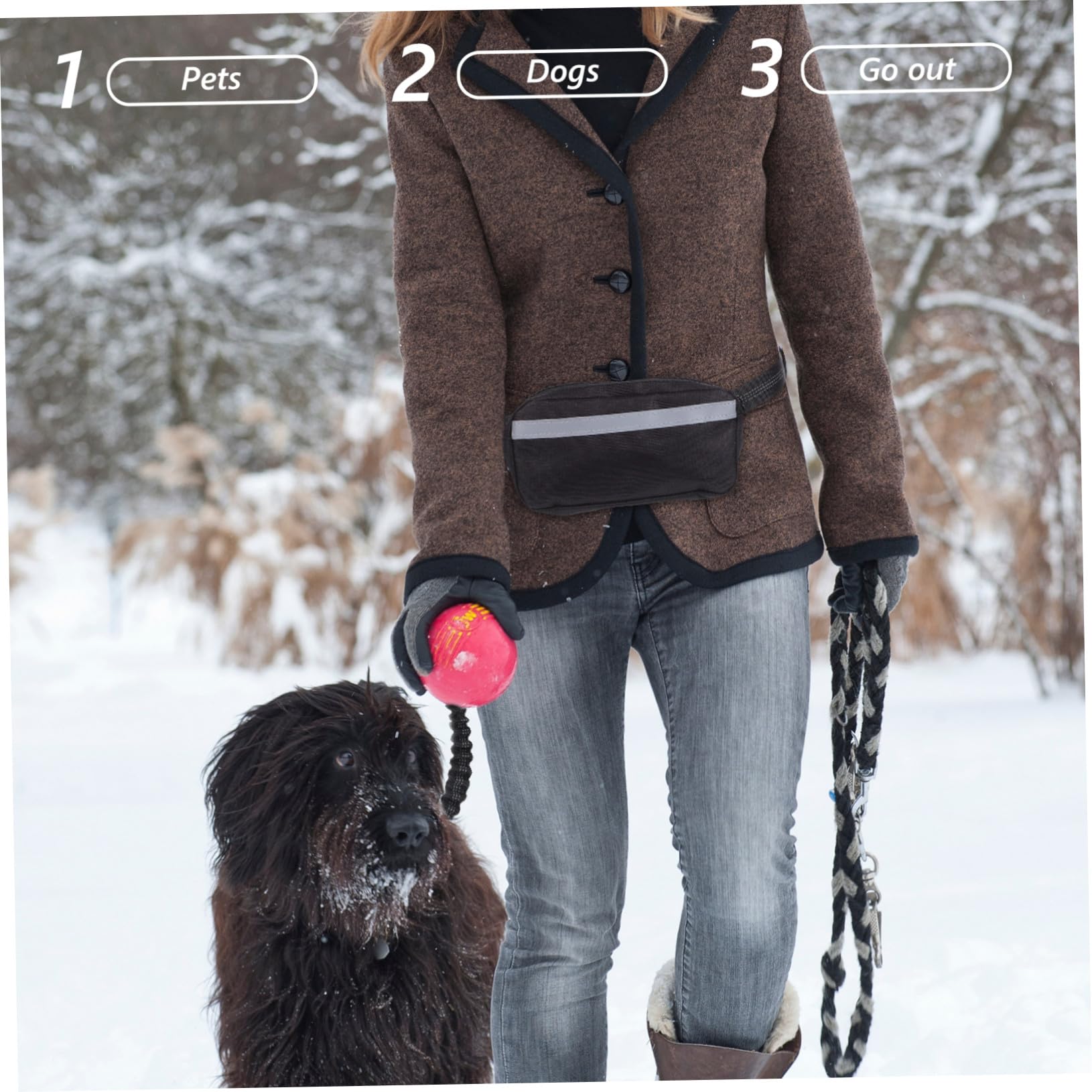 Guinzaglio da Corsa per Cani Riflettente Elastico, in Poliestere | Borsa in Vita, Nero, Design Multifunzione, per Passeggiate al Parco e Attività All'aperto