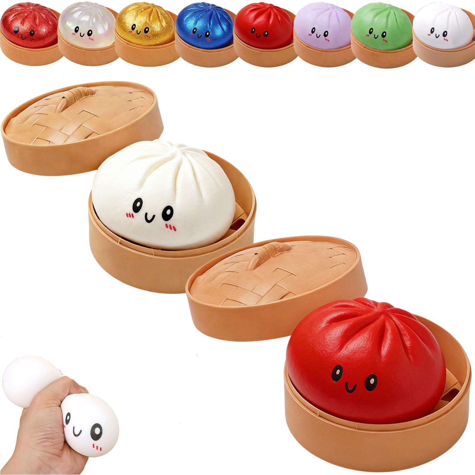 Dumpling Squishy, Squishy Dumpling Toy, Glitter Dumplings Squishiest Toy with Steamer Box, Stress & Anxiety Relief Toys for Kids & Adults Non-Edible (White) — view 21
