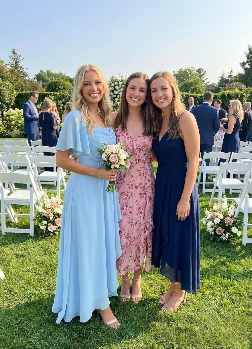 Chiffon A Line Bridesmaid Dresses for Women Flutter Sleeve Long Formal Evening Dress with Slit - Image 2