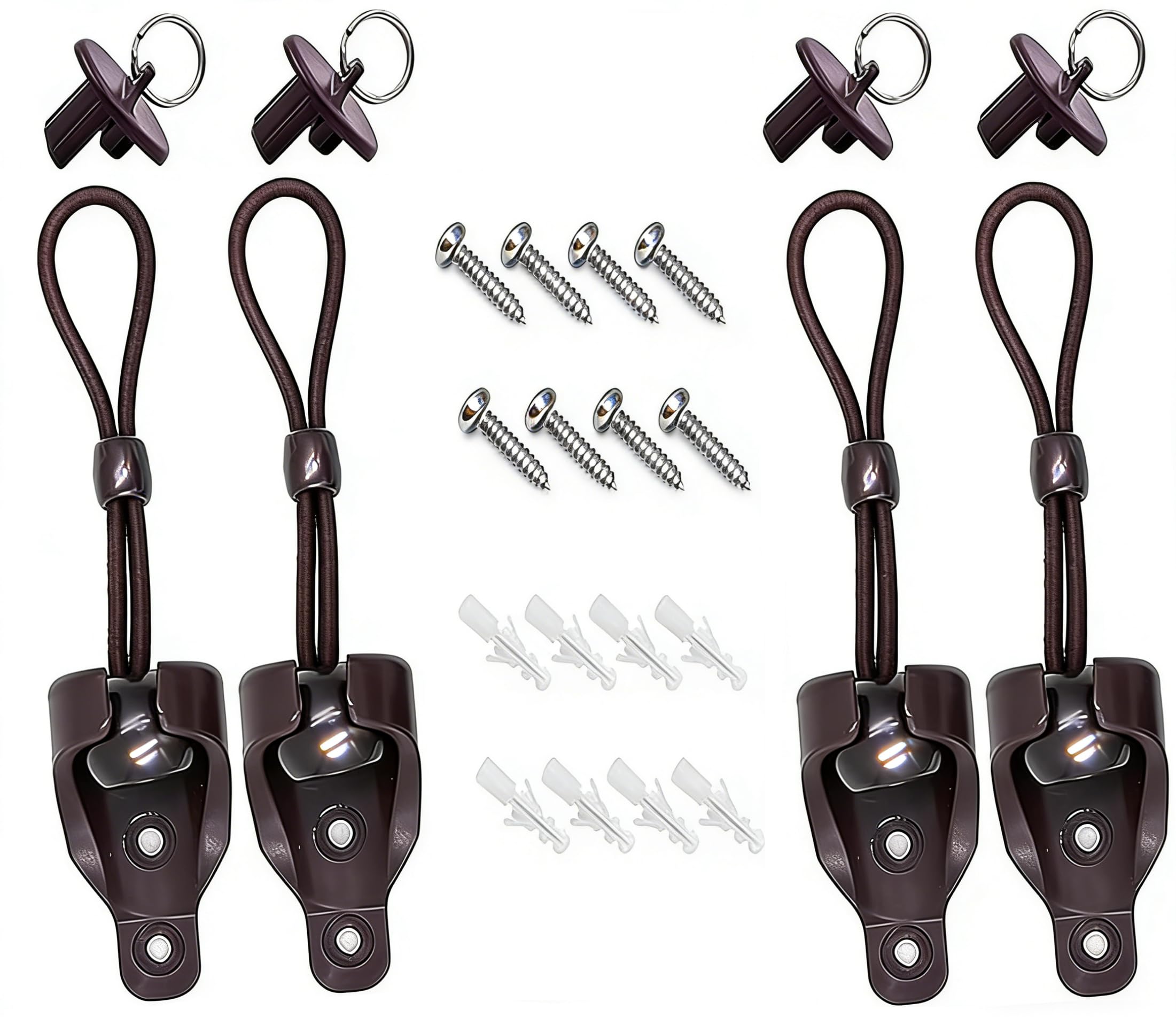 Lihopefe New Bungee kit + end Cap, Universal Replacement Installation Accessories for Indoor/Outdoor Sunshade and Roller Blinds (2 Set, Brown)