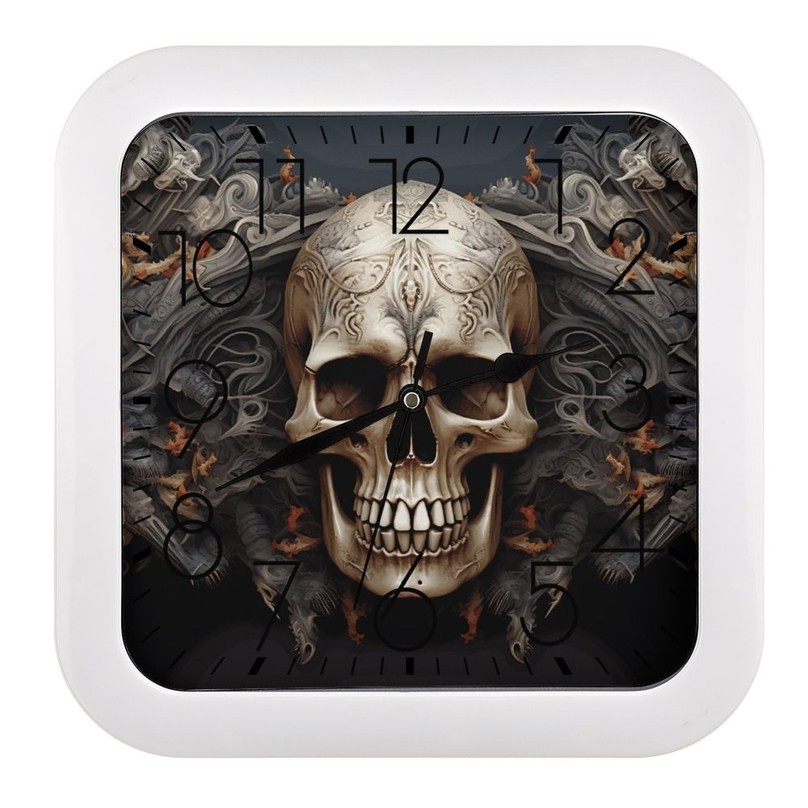 LZQPOEAS Skulls Wall Clock Modern Square Clocks Silent Non Ticking Wall Clocks Battery Operated Small Analog Decorative Wall Clocks for Bedroom Living Room Office Home Gym