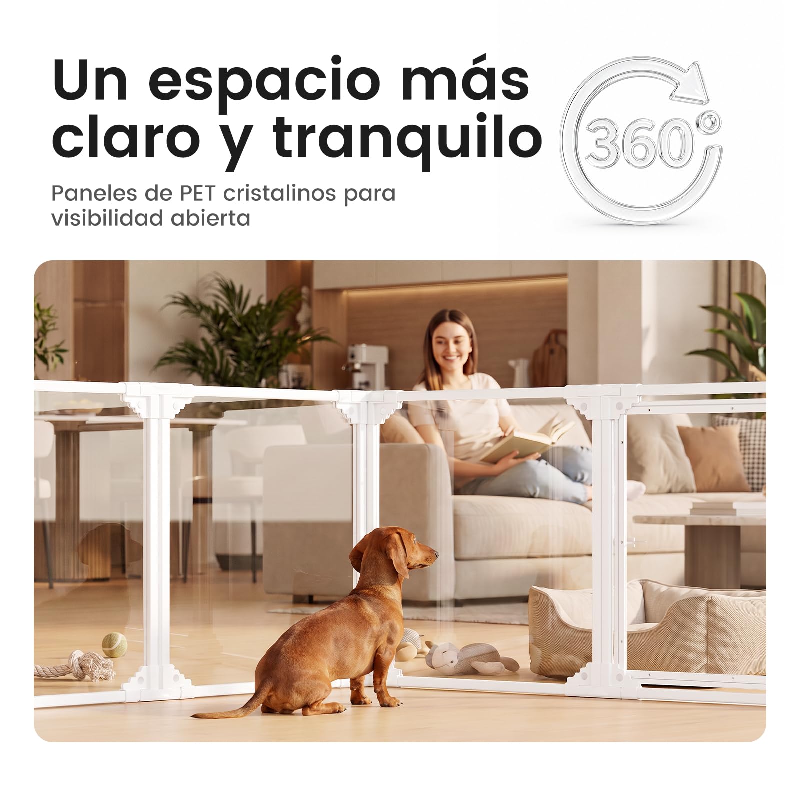 Gardner Pet Parque para Perros Marco Metal Acrílico Transparente-10 Piezas