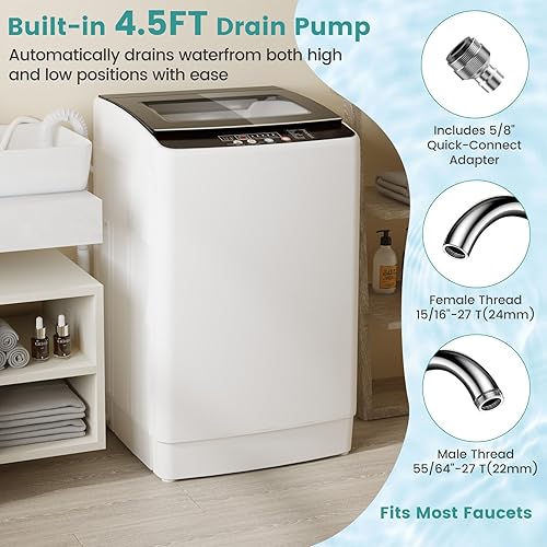 Miniatura 7 de Auertech Lavadora de 35 libras, lavadora portátil totalmente automática con pantalla LED, 12 ciclos de lavado, 8 niveles de agua, lavadora de gran