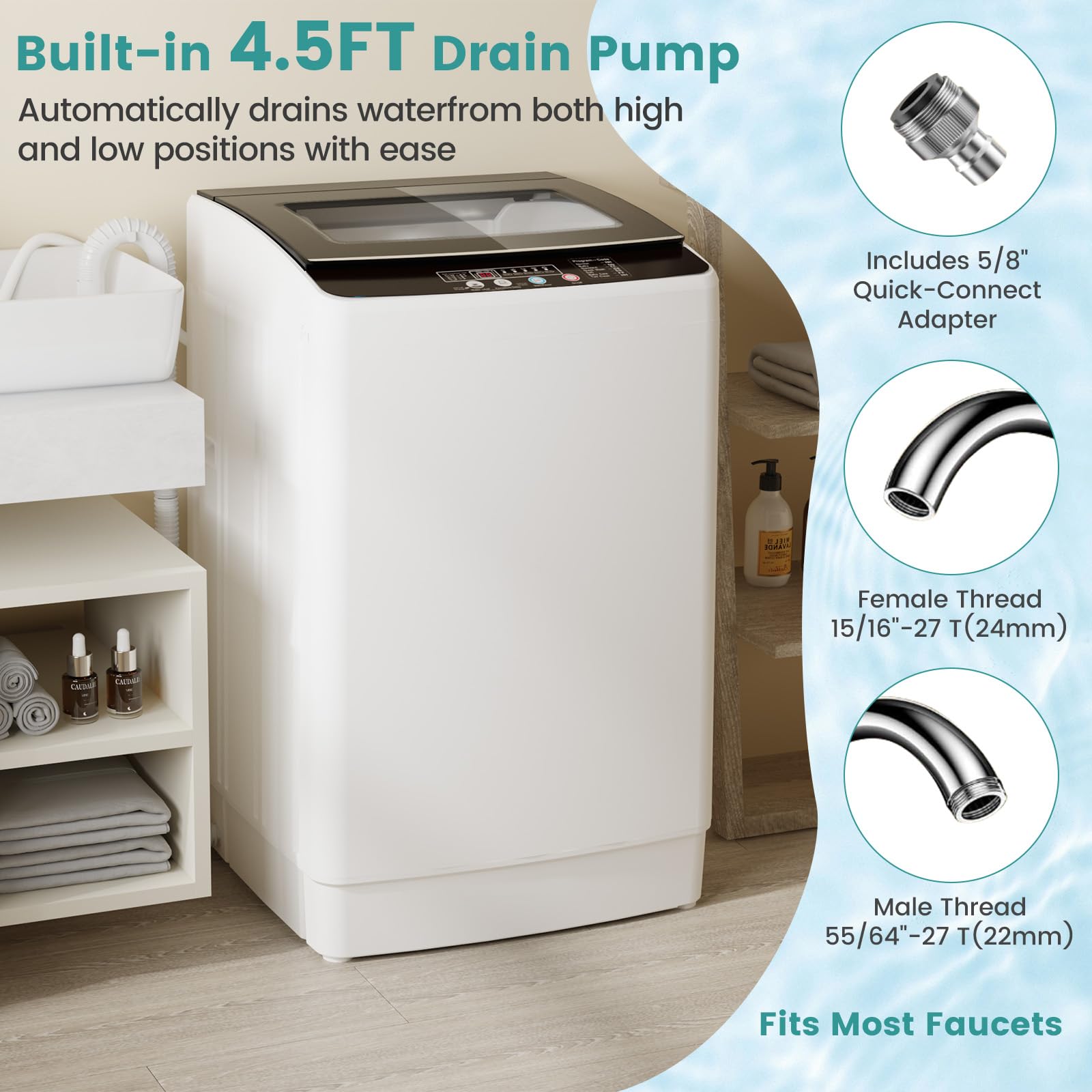 Auertech  Portable Washing Machine, Fully Automatic Portable Washer with LED Display, 10 Wash Cycles, 5 Water Levels, 24H Delays, Top Load Washing Machine for Apartment, RV, Dorm, Home: 35 lbs