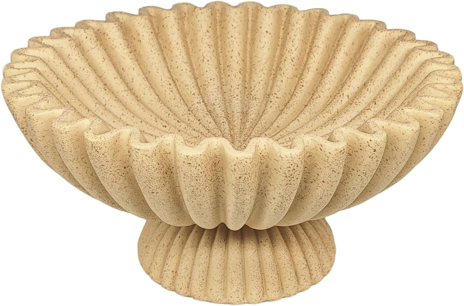 Decorative Fluted Pedestal Bowl, Brown Speckled Resin Stone Centerpiece Tray for Coffee Table, Home Decor - Unique Bowls for Fruit, Key, Purse