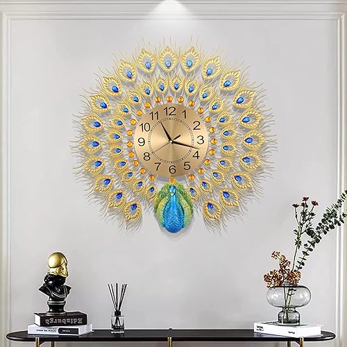 Miniatura 8 de Gran reloj de estilo pavo real para pared, silencioso, no hace tictac, digital, artístico, para decorar la sala o una habitación, de 23.7 pulgadas,