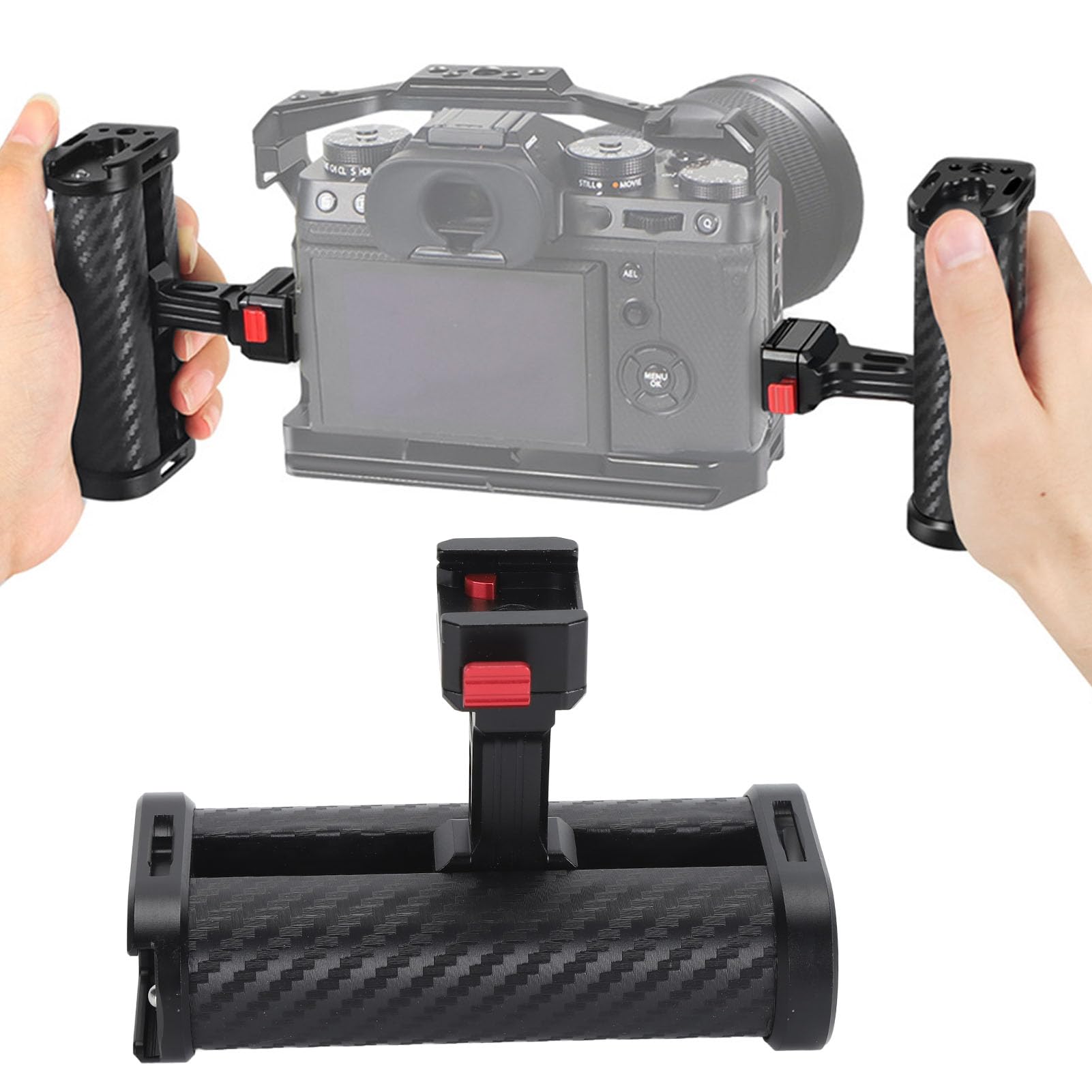 Mango Lateral de la Jaula de la Cámara, Empuñadura Lateral Ergonómica para Cámara DSLR con Zapatas Frías y Roscas de 1/4, Ajustable hacia Arriba/abajo, Mango de Cámara Universal