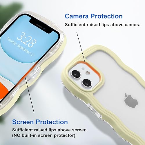 Miniatura 3 de Anuck Funda para iPhone 15 con borde ondulado, diseño trasero transparente, agarre antideslizante, forma de marco rizado, a prueba de golpes, TPU