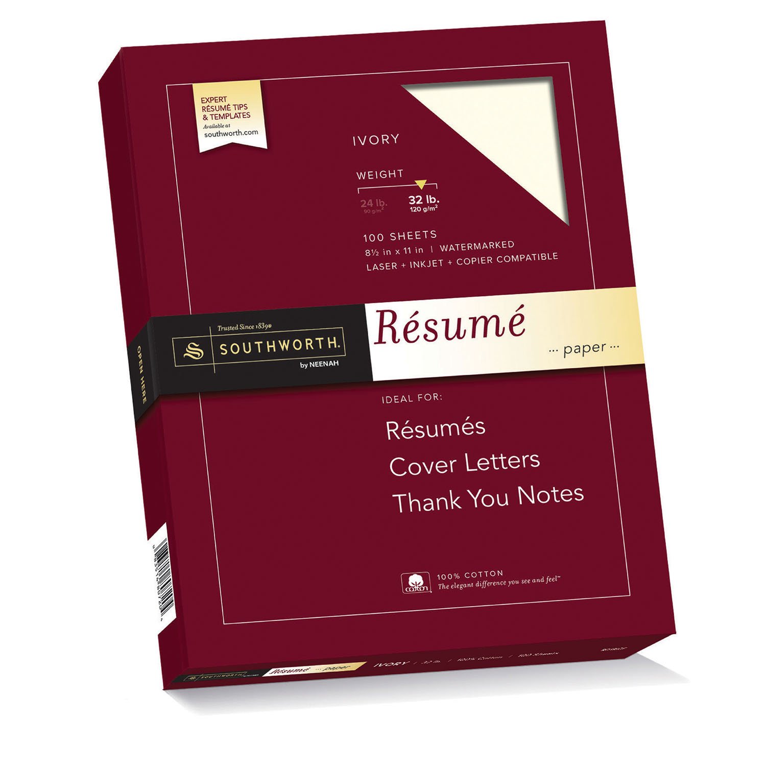 Amazon Com Southworth 100 Cotton Resume Paper Ivory 8 1 2 In X 11 In Sourd18icf Multipurpose Paper Office Products
