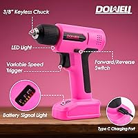 Vista 3 de DOWELL Juego de herramientas de taladro inalámbrico de 8 V, 58 unidades, LED integrado, velocidad variable, cable de carga tipo C, funda moldeada