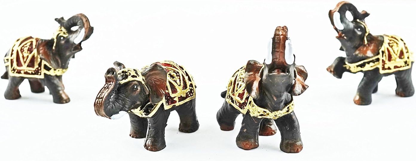 Set of 4 Feng Shui Black Thai Elephants Statues in a Presentable Wealthy Lucky Figurines Home Decor Housewarming Gift US Seller