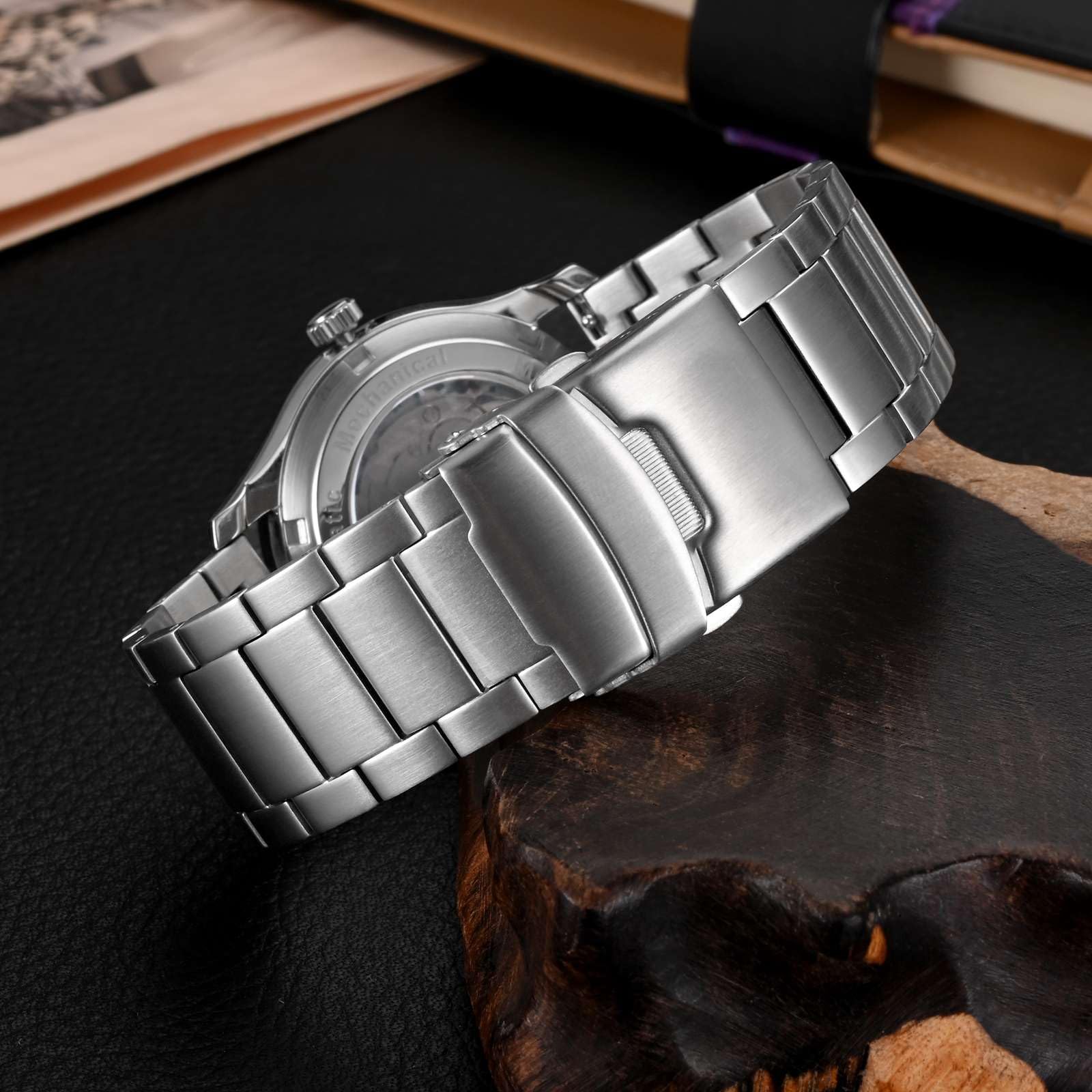 WOCCI 22mm Heavy-duty Metal Watch Band for Men, 316L Stainless Steel, Double Locking Deployant Clasp (Silver)