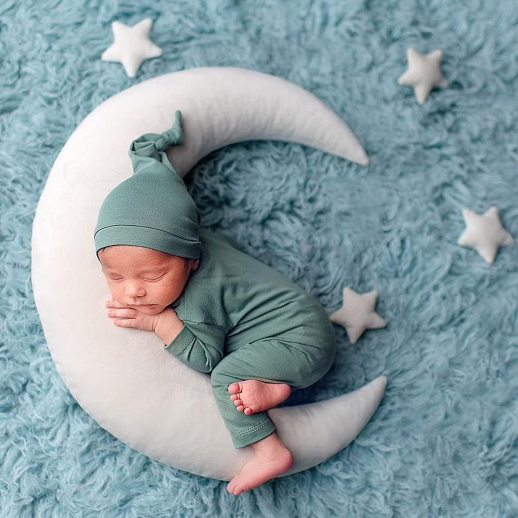 Lot de 4 accessoires de photographie pour nouveau-né - Demi-lune - Coussin et étoiles - Accessoires de photographie pour bébé - Accessoires de studio