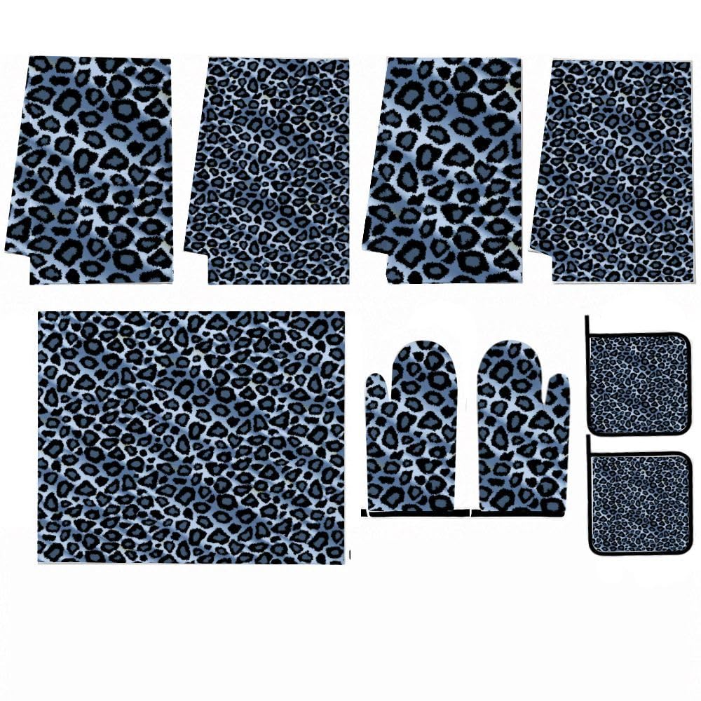 9PCS Blue Leopard Print2 Cucina Decor e Accessori Set