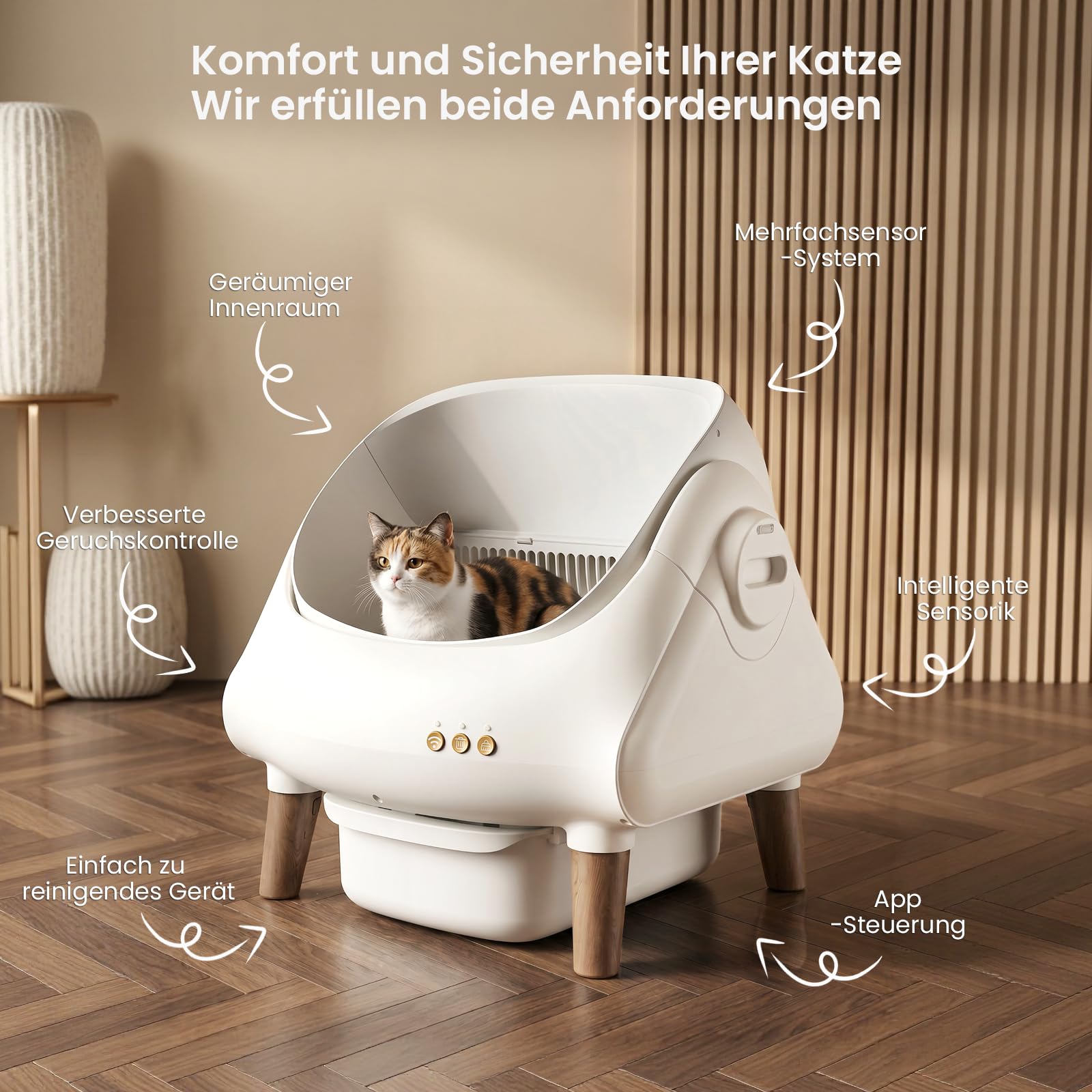 Devoko Selbstreinigende Katzentoilette intelligente App-Steuerung große Kapazität sorgenfrei unterwegs mit Sicherheits- und Gravitationssensor Katzenklo selbstreinigend für Mehrkatzenhaushalte