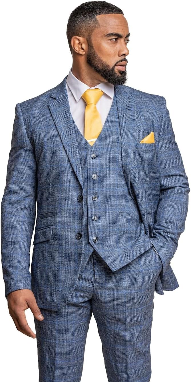 Mens and Boys Tweed Windowpane Check Slim Fit Suit Wedding Formal Set
