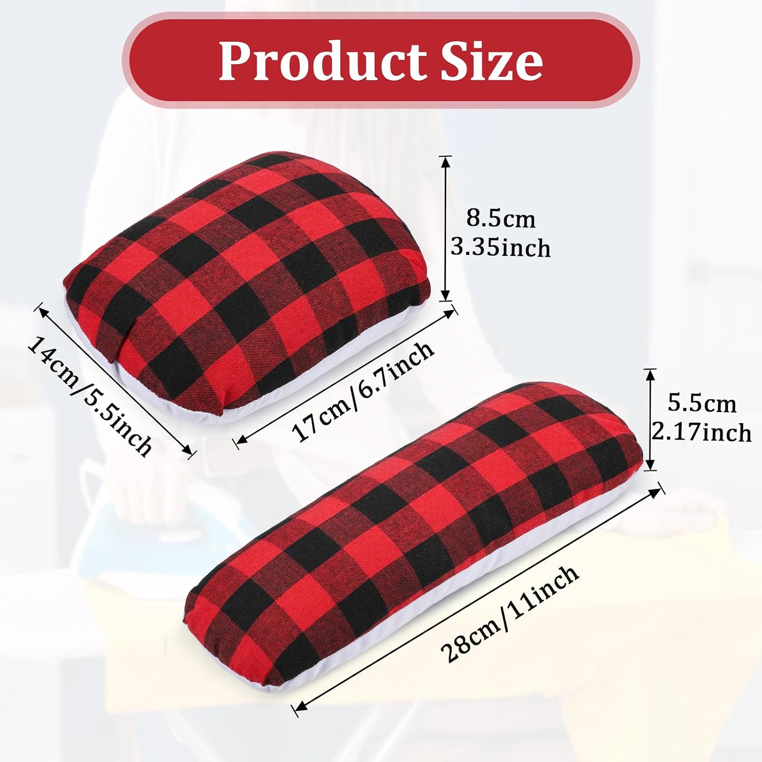 2 Pack Tailor's Ham, Solid Seam Roll Set, Linen and Doll Cotton Press Ham, Tailors Ironing-Ham for Ironing, Darts, Collar, Long Seam, Red and Black Plaid