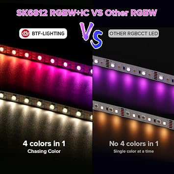 BTF-LIGHTING RGBW RGB+Natural White SK6812 (Similar WS2812B) 16.4ft 5m 60LEDs/Pixels/m Individually Addressable Flexible 4 Colors in 1 LED Dream Color LED Strip White PCB IP30 Non-Waterproof DC5V