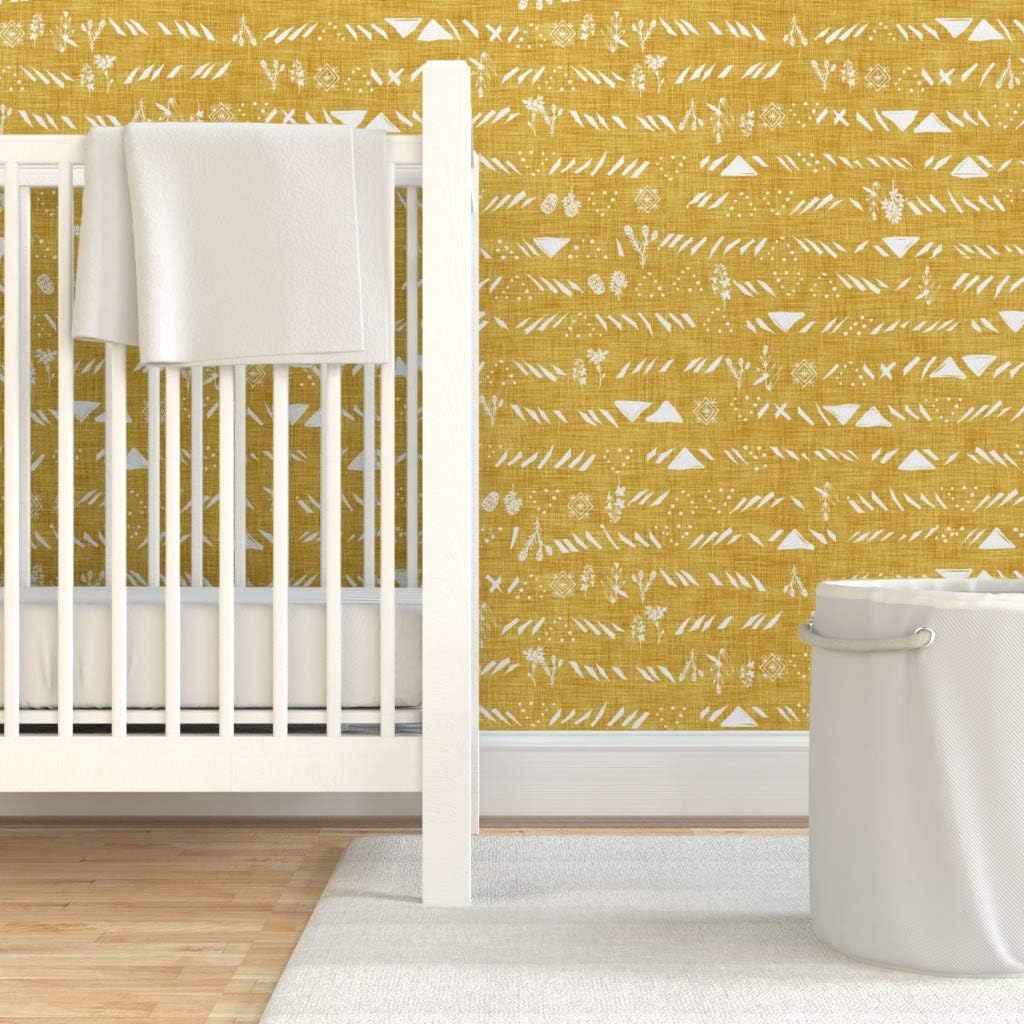 Peel & Stick Wallpaper 9ft x 2ft - Mustard Yellow Geometric Abstract Triangle Boho Custom Removable Wallpaper by Spoonflower