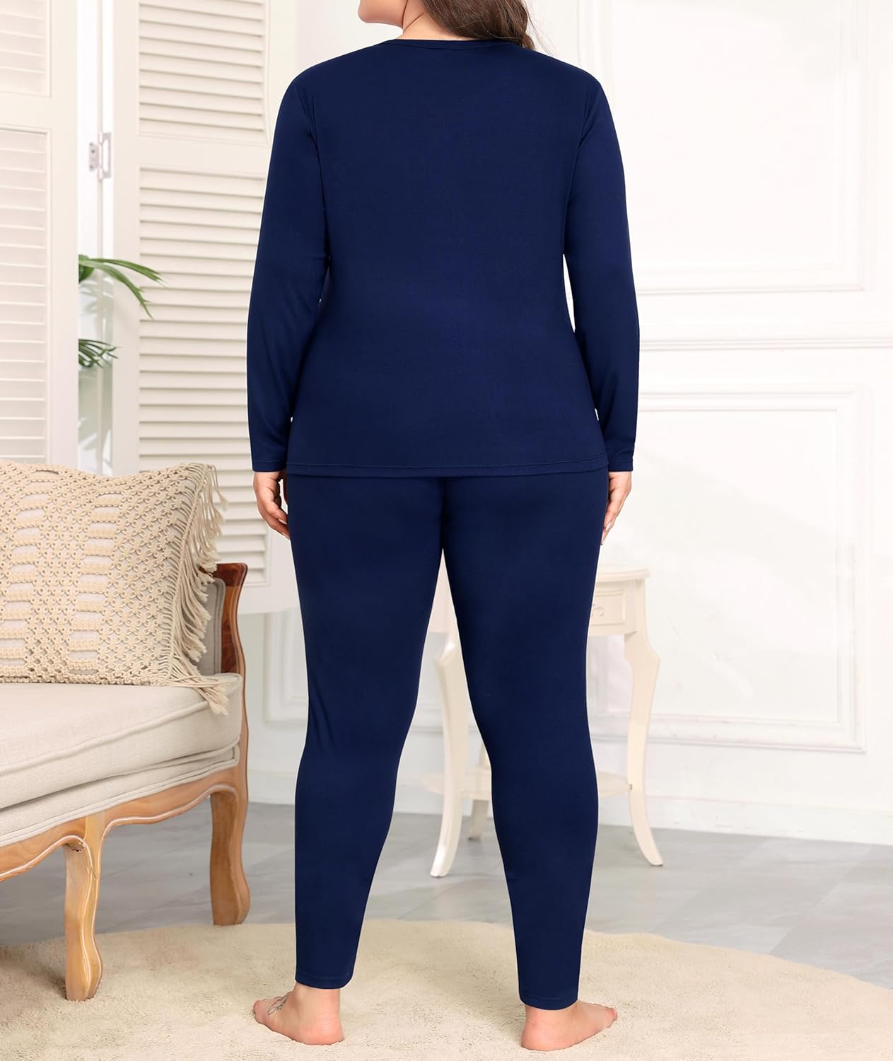 SWOMOG Plus Size Thermal Underwear Sets for Women Long Johns Base Layer Set 2 Pcs Underwear Top & Bottom Pajama Set - Image 5