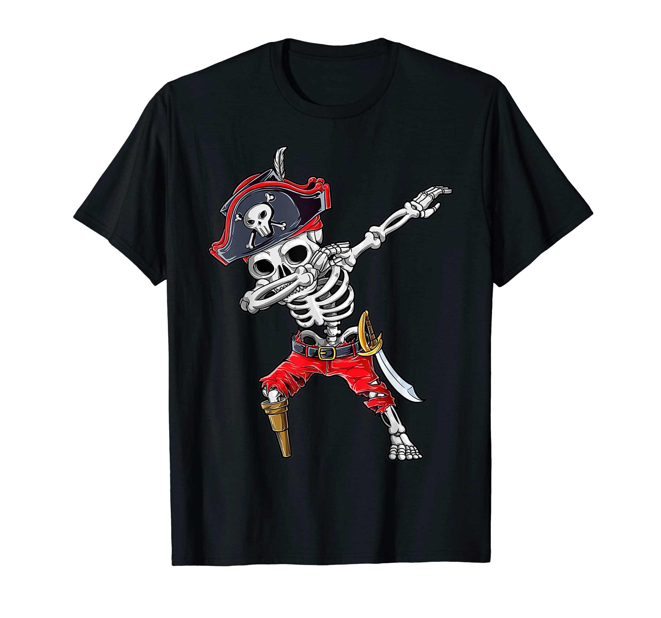 Dabbing Skeleton Pirate T Shirt Halloween Kids Jolly Roger T-Shirt
